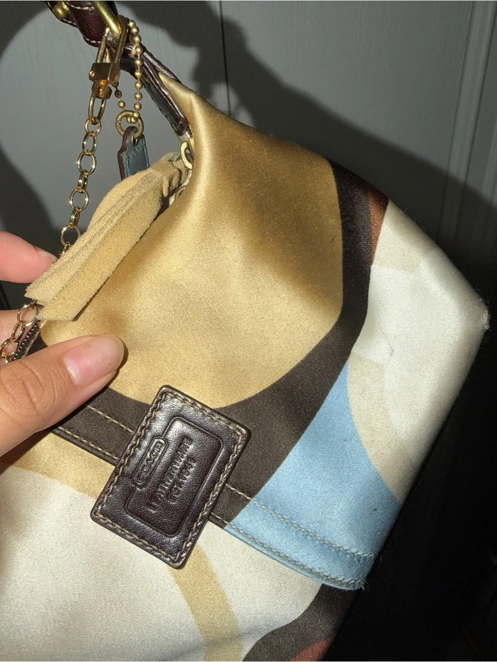 Coach Satin Multicolor Shoulder Bag with Pearl Accent